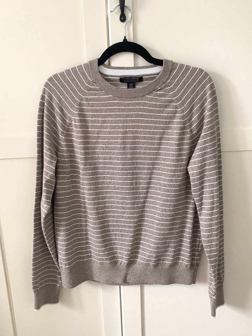 Banana Republic Men's Pima Cotton Cashmere Striped Sweater Taupe Cream | S